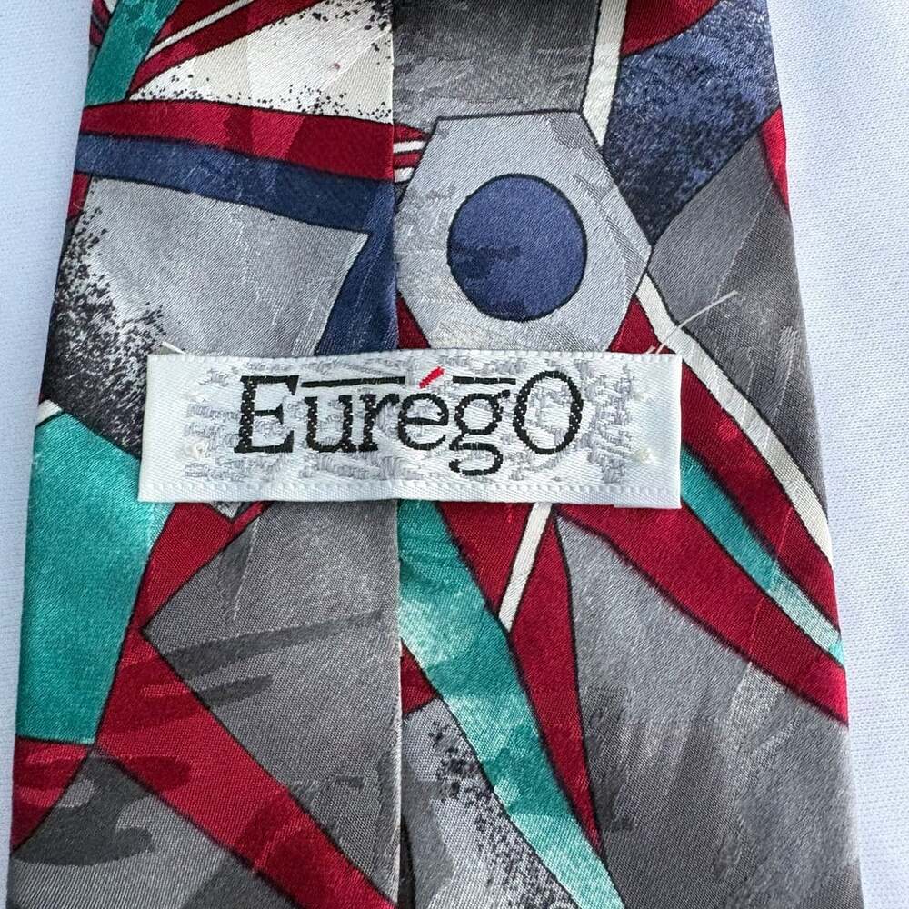 Eurégo Vintage 1990s Abstract Geometric Silk Necktie Multi-color - Picture 4 of 5